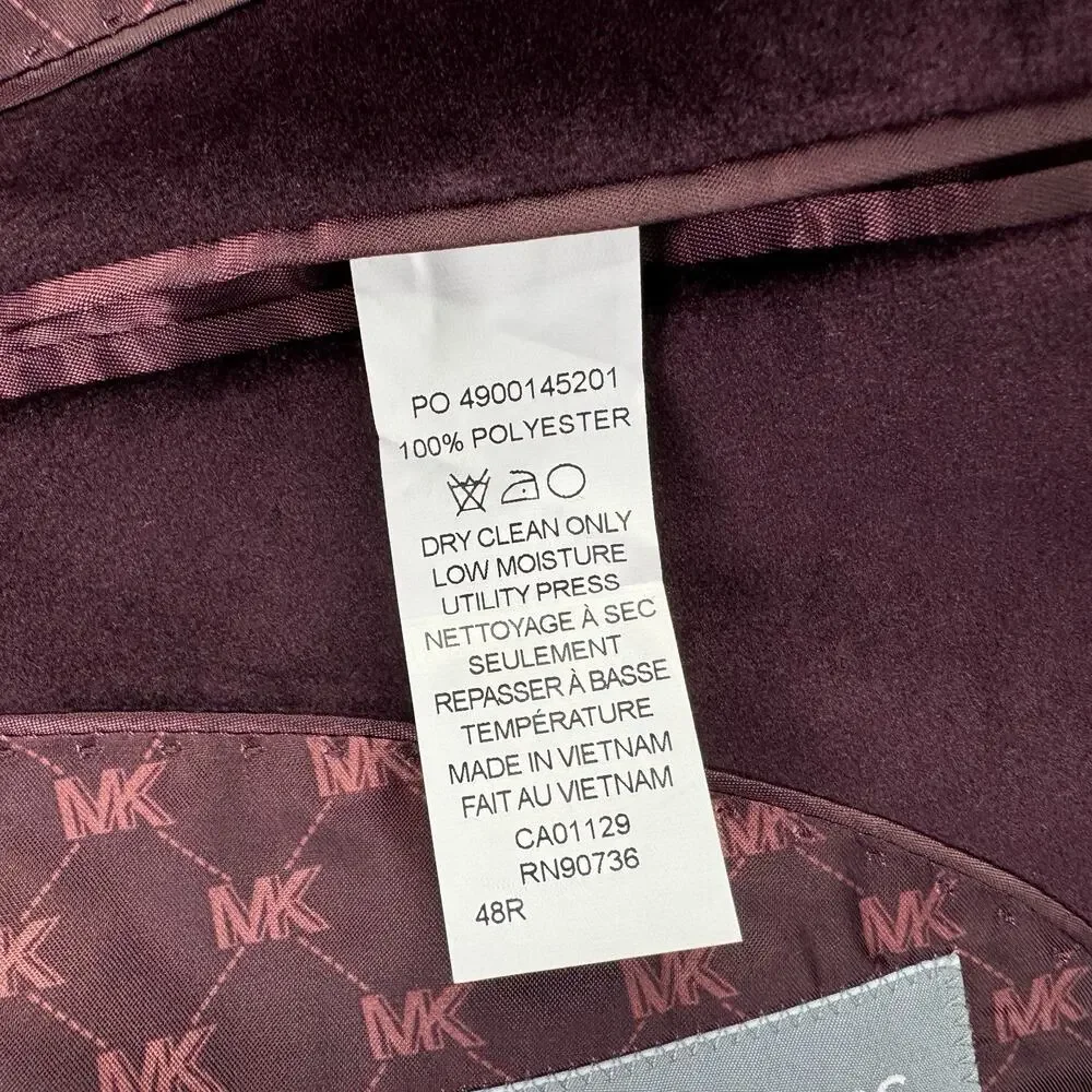 Michael Kors Mens Kent Classic Fit Velvet Sport Coat Burgundy 48R